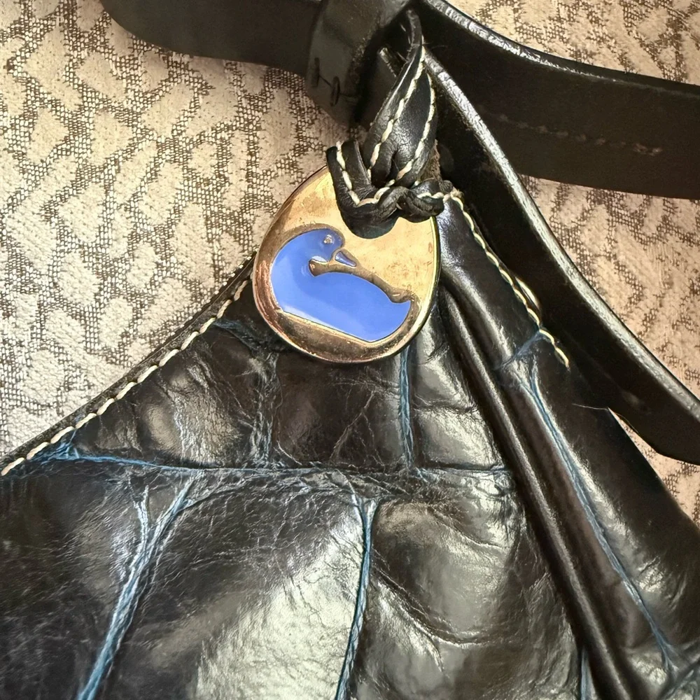 Dooney & Bourke Y2K Harrison Hobo Black with Blue Overlay Crocodile Leather